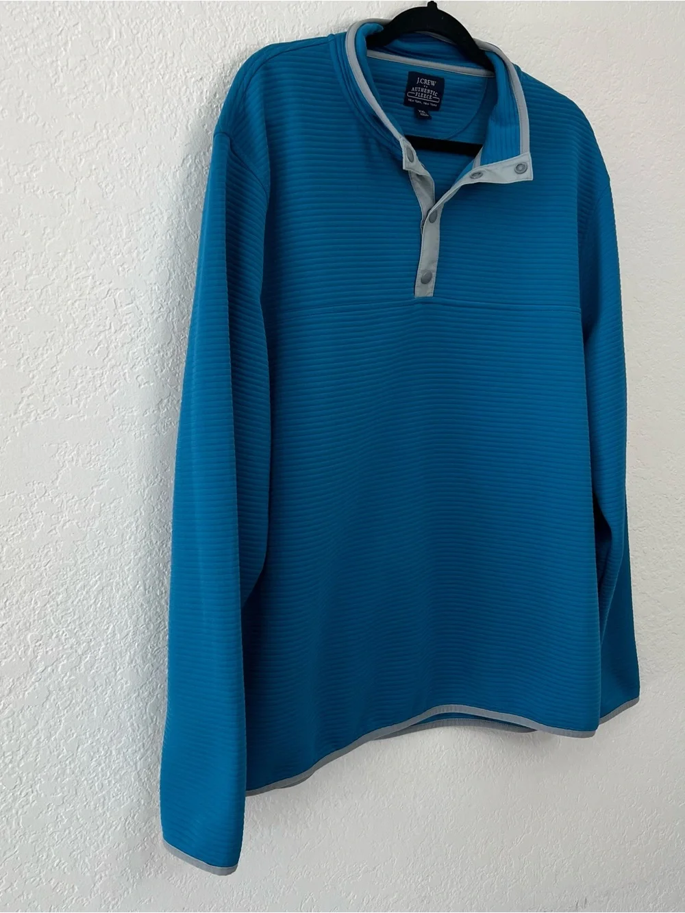 J. Crew Authentic Fleece Quilted Quarter Zip Blue Pullover Sweatshirt Men's XXL